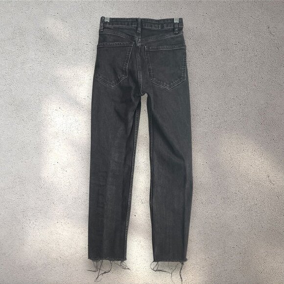 ZARA High Rise Straight Leg Jeans Women’s 0 Black Denim Raw Hem Y2K Dark Grunge - Picture 2 of 7